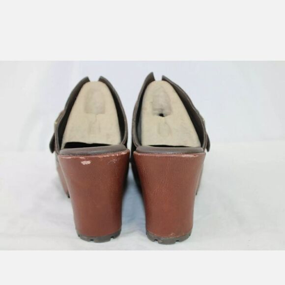 KORKS BY KORK EASE MANTHA US 9 M BROWN PEBBLE LEATHER PLATFORM HEEL CLOGS SHOES. - Picture 8 of 8
